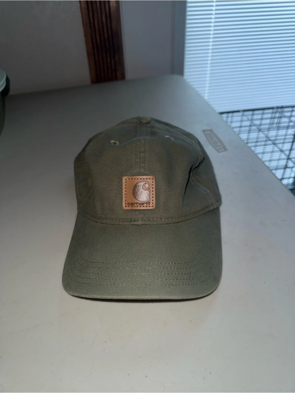 Carhartt Olive Canvas Leather-Logo Cap